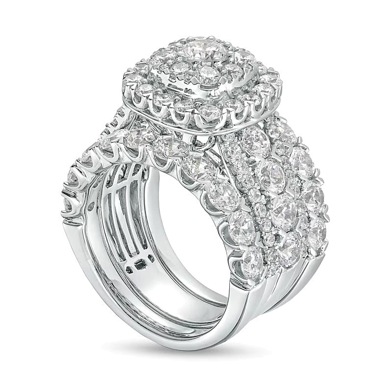 5.0 ct. Gesamtgewicht Diamant-Brautset dreiteilig mehrreihig mit Kissenschliff-Rahmen in 14K Weißgold (I/I2)