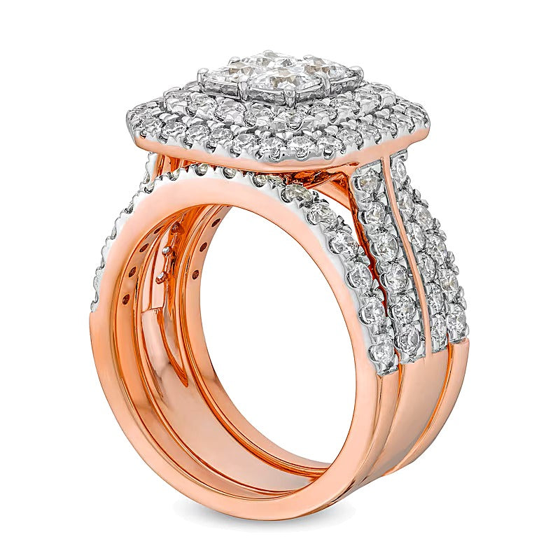 Braut-Set mit Diamanten im Princess- und Rundschliff, Komposit-Fassung, dreiteilig, in 14K Roségold