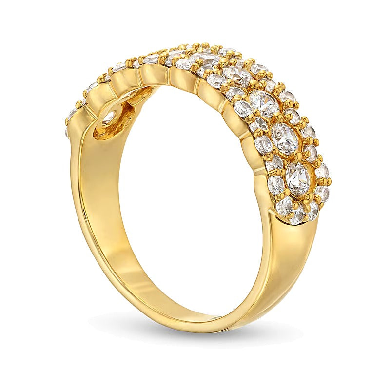 Diamant-Ring mit Muschelrand 1.0 ct. Gesamtgewicht in 10K Gelbgold