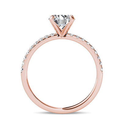 1.0 CT. Gesamtgewicht Diamant Verlobungsring als Solitär mit seitlichem Besatz in 14K Roségold