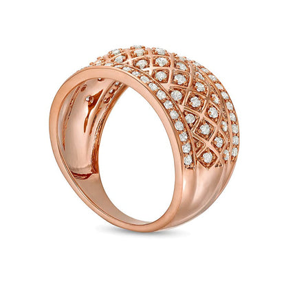 0.75 ct. Gesamtgewicht Diamant Ring mit breitem Gittermuster in 10K Roségold