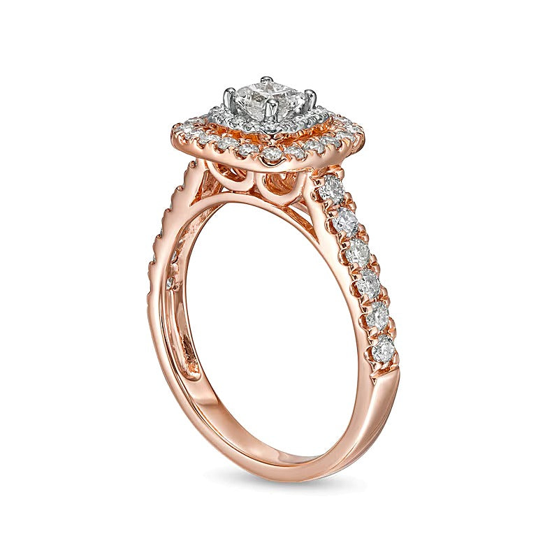 Halo-Verlobungsring 1.0 CT. TW mit Diamanten im Princess- und Rundschliff in 14K Roségold (I/I2)