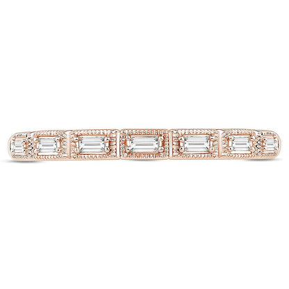 0,07 ct. Gesamtgewicht Memoire-Ring mit Baguette-Diamanten im Vintage-Stil, stapelbar, in 10K Roségold