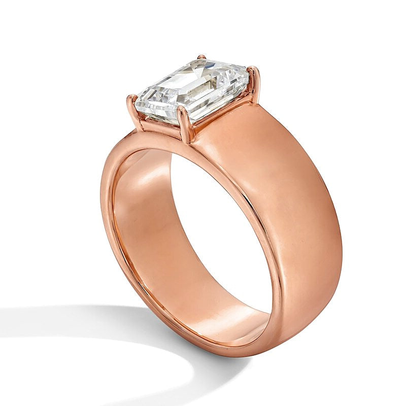 2.0 CT. Solitär-Verlobungsring mit Labordiamant im Smaragdschliff und breitem Ringkopf in 14K Roségold (F/VS2)