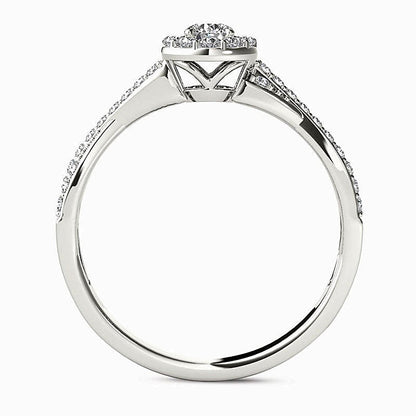 0.5 ct. Gesamtgewicht Verlobungsring mit Diamant-Halo und gedrehter Ringschiene in 14K Weißgold
