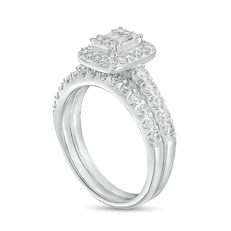 1.0 ct. Gesamtgewicht Braut-Set mit Diamanten im Smaragdschliff-Rahmen in 14K Weißgold