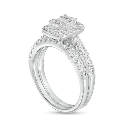 1.0 ct. Gesamtgewicht Braut-Set mit Diamanten im Smaragdschliff-Rahmen in 14K Weißgold