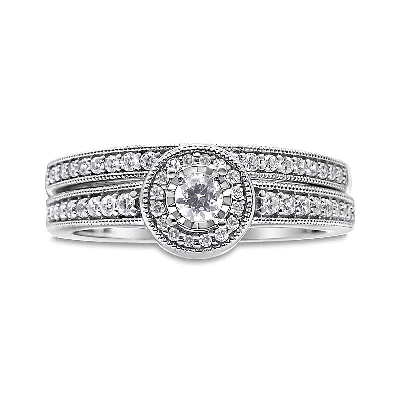 0.5 ct. Gesamtgewicht Diamant-Brautset in rhodiniertem Sterlingsilber (J/I3)