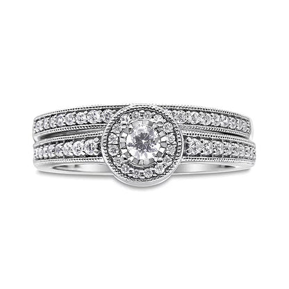 0.5 ct. Gesamtgewicht Diamant-Brautset in rhodiniertem Sterlingsilber (J/I3)