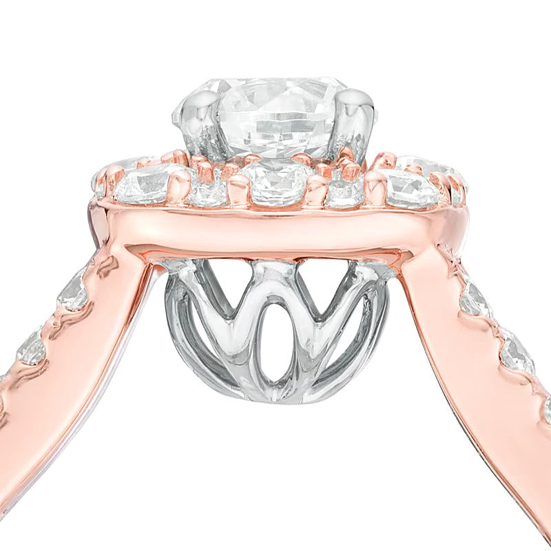1.5 CT. Gesamtgewicht Diamant Halo Verlobungsring in 14K Gold Bicolor (I/I1)