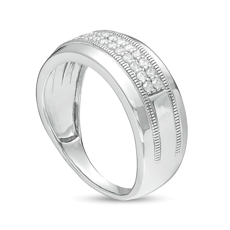 0.33 ct. Gesamtgewicht Diamant-Ehering im Vintage-Stil mit Doppelreihe in 10K Weißgold