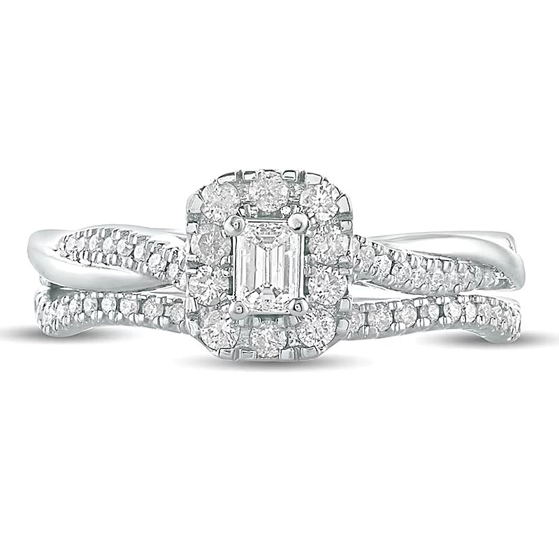 Braut-Set mit Diamant im Smaragdschliff 0.5 ct. Gesamtgewicht in 10K Weißgold