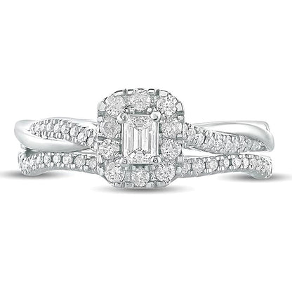 Braut-Set mit Diamant im Smaragdschliff 0.5 ct. Gesamtgewicht in 10K Weißgold
