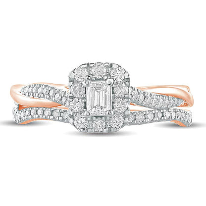 Braut-Set mit weißen Diamanten im Smaragdschliff 0,5 ct. Gesamtgewicht in 10K Roségold