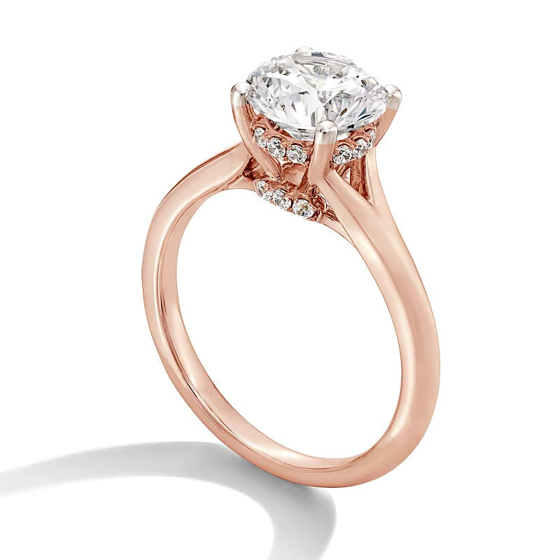 2.0 ct. Gesamtgewicht Labordiamant Solitär Verlobungsring mit verstecktem Halo in 14K Roségold (F/VS2)