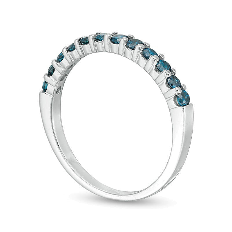 Memoire-Ring mit blauen Diamanten 0.5 ct. Gesamtgewicht rund in 14K Weißgold