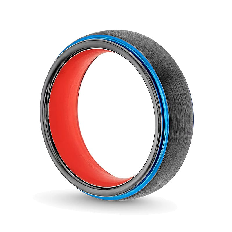 8,0mm Ehering mit gestufter Kante und Multi-Finish in zweifarbigem Wolfram und orangefarbenem Silikon – Größe 10