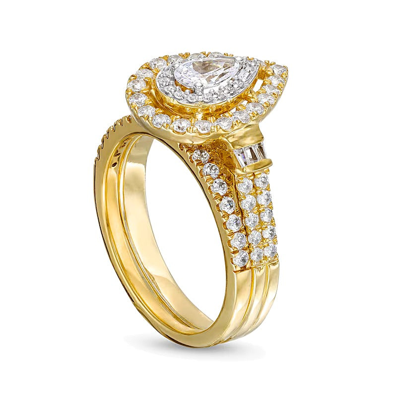 Braut-Set mit Diamanten im Tropfen- und Rundschliff in 10K Gelbgold, 1.0 ct. Gesamtgewicht