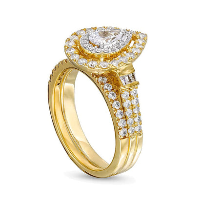 Braut-Set mit Diamanten im Tropfen- und Rundschliff in 10K Gelbgold, 1.0 ct. Gesamtgewicht
