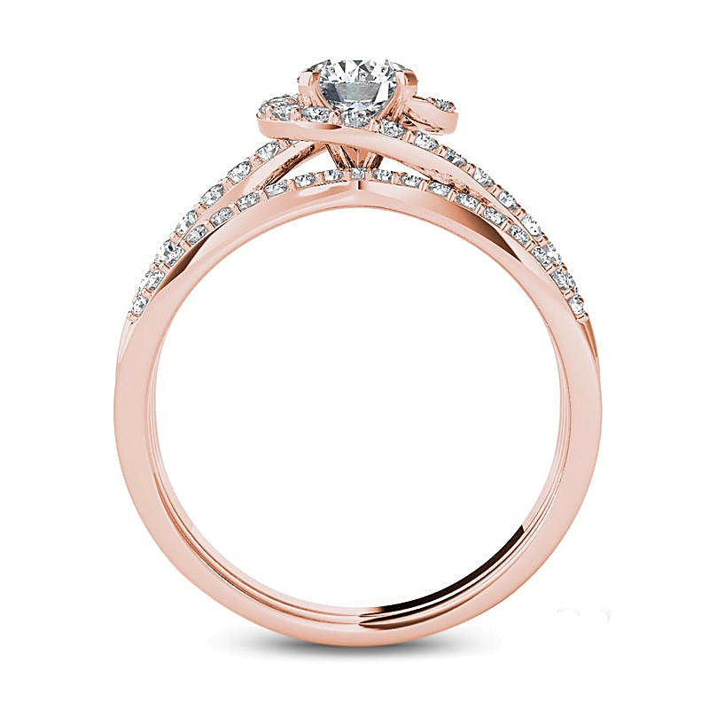 1.0 ct. Gesamtgewicht Diamant Bypass Brautset aus 14K Roségold