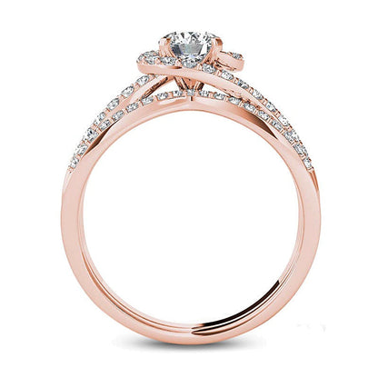 1.0 ct. Gesamtgewicht Diamant Bypass Brautset aus 14K Roségold