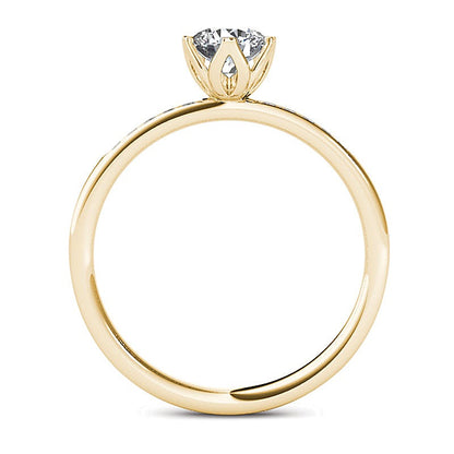 0.5 ct. Gesamtgewicht Diamant Verlobungsring Solitär mit seitlichem Besatz in 14K Gelbgold