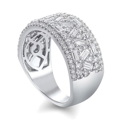 1.5 ct. Gesamtgewicht Baguette- und runde Diamanten Zickzack mehrreihiger Memoire-Ring in 10K Weißgold
