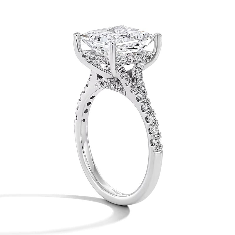 4.5 CT. Gesamtgewicht Verlobungsring im Princess-Schliff mit Labordiamanten, Solitär mit seitlichem Besatz, in 14K Weißgold (F/SI2)