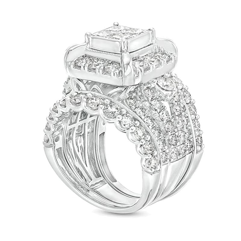 5.0 ct. Gesamtgewicht Braut-Set mit Diamanten im Princess- und Rundschliff in 14K Weißgold