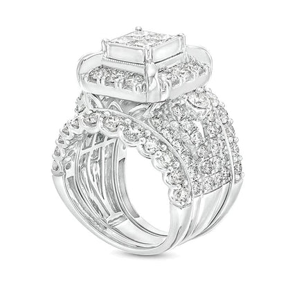 5.0 ct. Gesamtgewicht Braut-Set mit Diamanten im Princess- und Rundschliff in 14K Weißgold