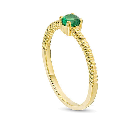 Freundschaftsring für Damen mit 4,0mm Labor-Smaragd Solitär und Kordel-Ringschiene in 10K Gelbgold