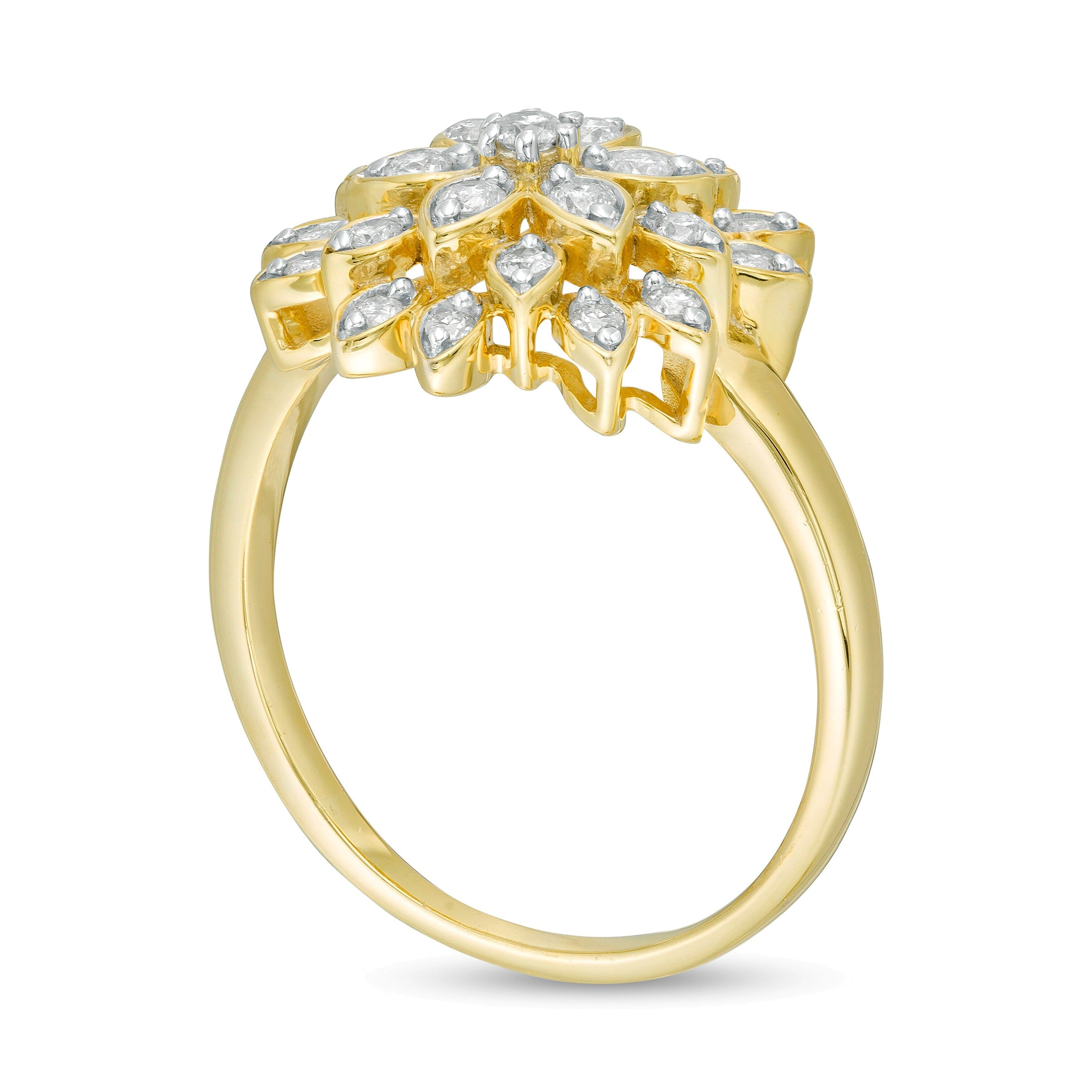 0.38 ct. Gesamtgewicht Diamant Blüten-Ring mehrreihig in 10K Gelbgold