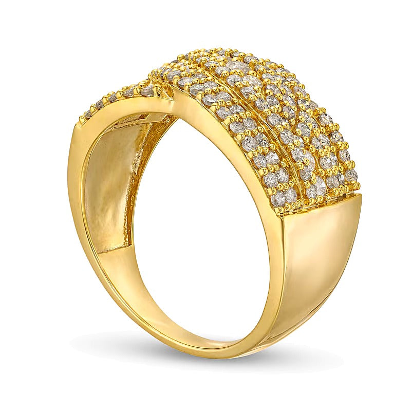 Ring mit 1.0 ct. Gesamtgewicht Diamanten, dreireihig überlappend, in 10K Gelbgold