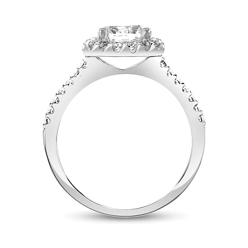7,0mm weißer Labor-Saphir Halo-Verlobungsring in rhodiniertem Sterlingsilber