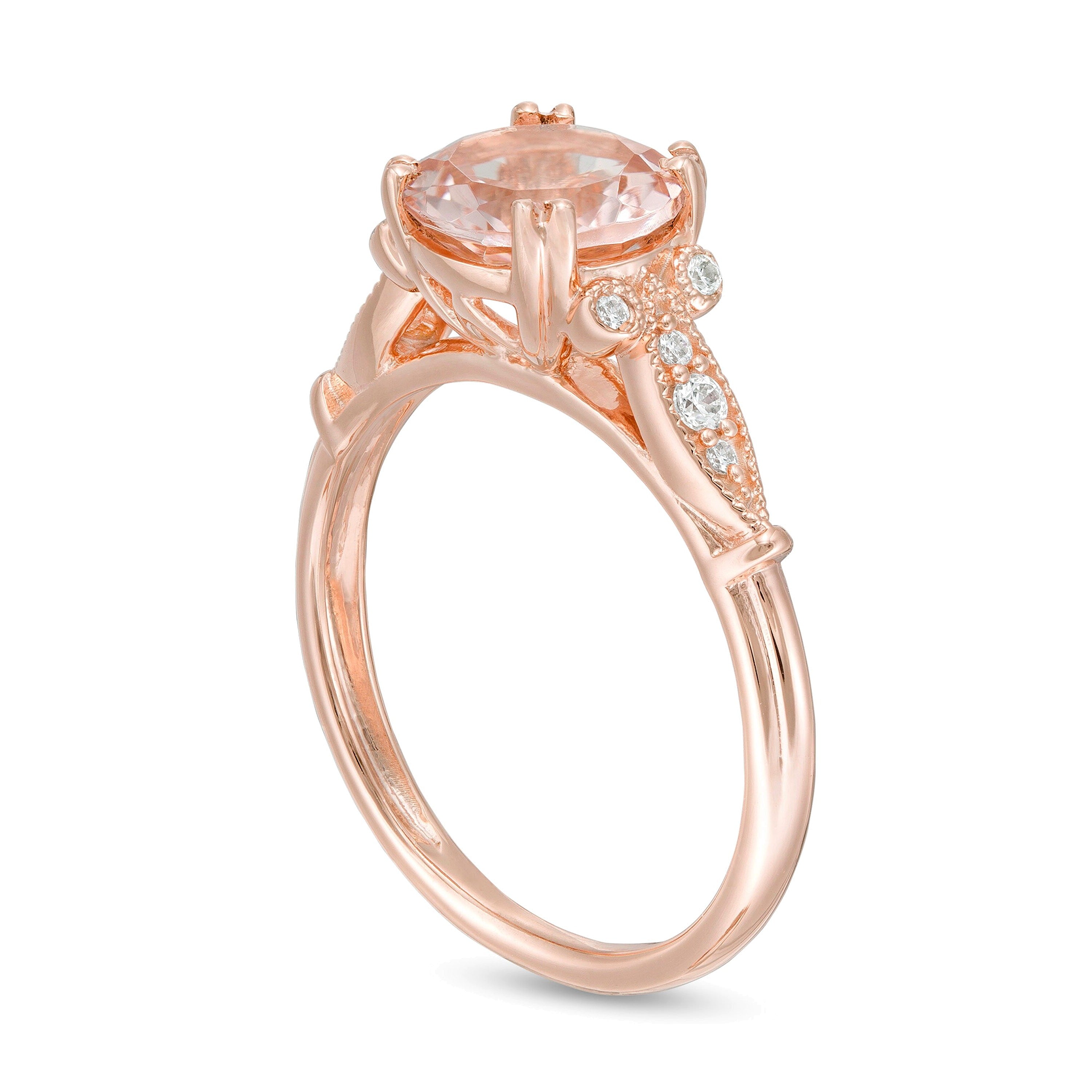8,0 mm Morganit und 0,1 ct. Gesamtgewicht Diamant Ring im Vintage-Stil in 10K Roségold