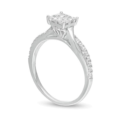 0.5 CT. Gesamtgewicht Verlobungsring mit Diamanten im Princess- und Rundschliff und gedrehter Schiene in 14K Weißgold