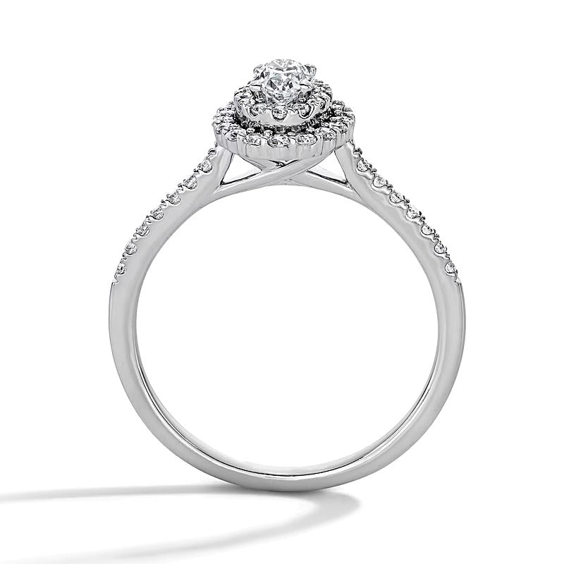 0.5 CT. Gesamtgewicht Freundschaftsring mit ovalem Labordiamant und doppeltem Halo in 10K Weißgold (F/SI2)