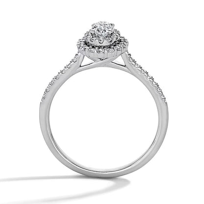 0.5 CT. Gesamtgewicht Freundschaftsring mit ovalem Labordiamant und doppeltem Halo in 10K Weißgold (F/SI2)