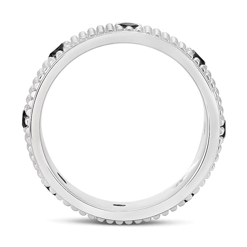 Fashion-Ring mehrreihig mit schwarzem Spinell in rhodiniertem Sterlingsilber
