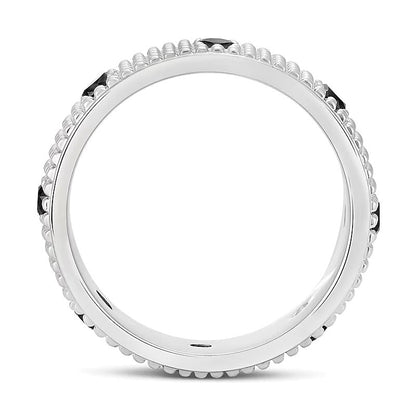 Fashion-Ring mehrreihig mit schwarzem Spinell in rhodiniertem Sterlingsilber