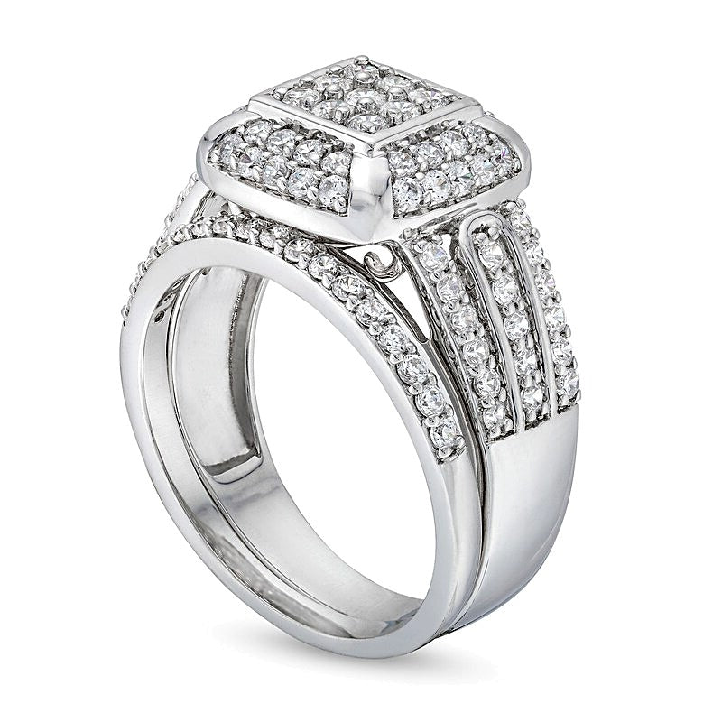 1.0 ct. Gesamtgewicht Diamant-Brautset mit Kissenschliff-Halo, Steine in rund und Princess, 10K Weißgold