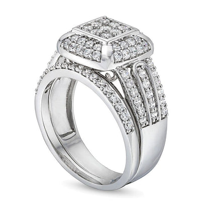 1.0 ct. Gesamtgewicht Diamant-Brautset mit Kissenschliff-Halo, Steine in rund und Princess, 10K Weißgold