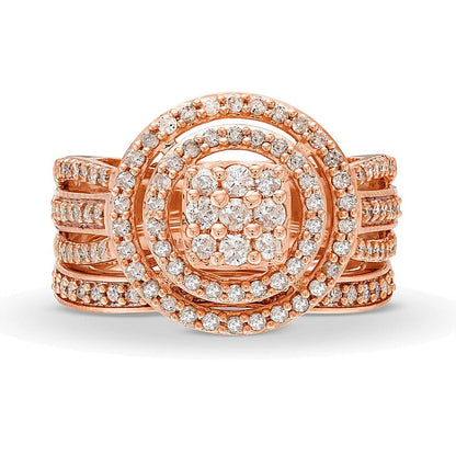 Braut-Set 1.0 ct. Gesamtgewicht mit weißen Diamanten im Kissenschliff und Rundschliff, dreireihiger geteilter Schiene, in 10K Roségold