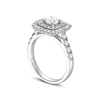 1.5 CT. Gesamtgewicht Diamant Verlobungsring mit doppeltem Halo im Kissenschliff aus 14K Weißgold (I/I1)