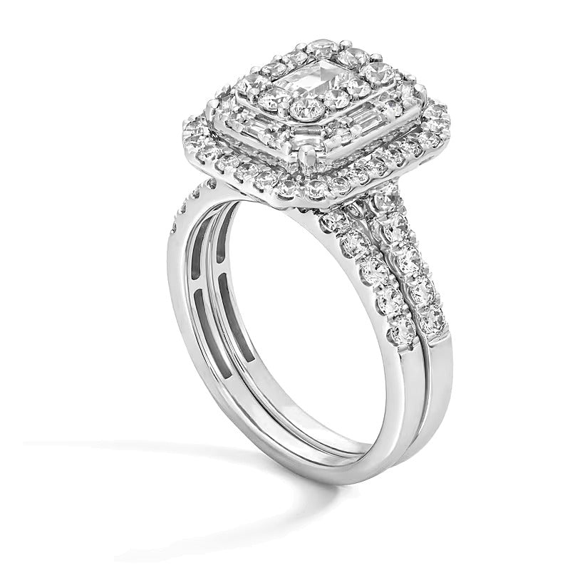 Braut-Set mit Diamanten im Smaragdschliff, 2.0 ct. Gesamtgewicht, in 14K Weißgold