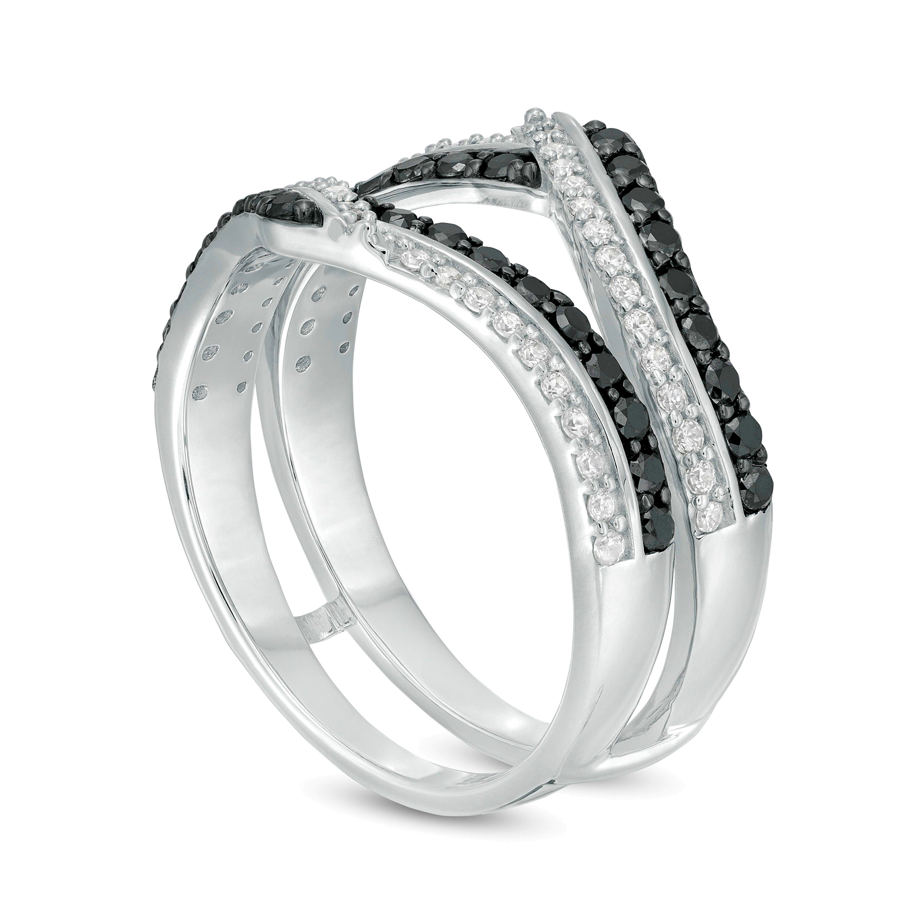 0,75 ct. Gesamtgewicht Ring mit behandelten schwarzen und weißen Diamanten im Chevron-Design in 10K Weißgold