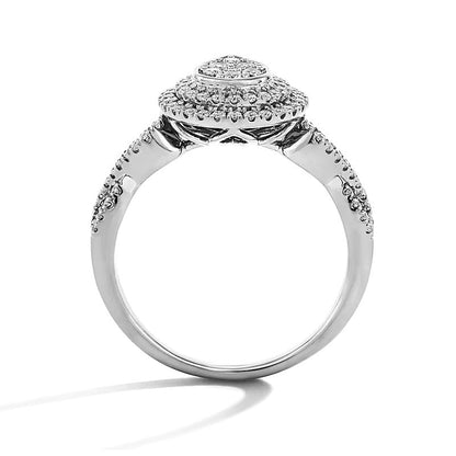 0,5 ct. Gesamtgewicht Multi-Diamant Verlobungsring mit doppeltem Rahmen in 10K Weißgold