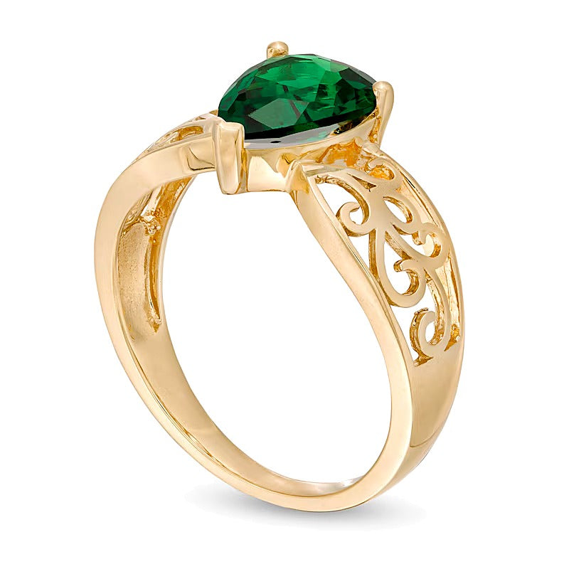 Fashion-Ring mit tropfenförmigem Labor-Smaragd in 10K Gelbgold