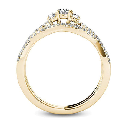 0.5 ct. Gesamtgewicht Diamant Dreistein Twist Braut-Set in 14K Gelbgold