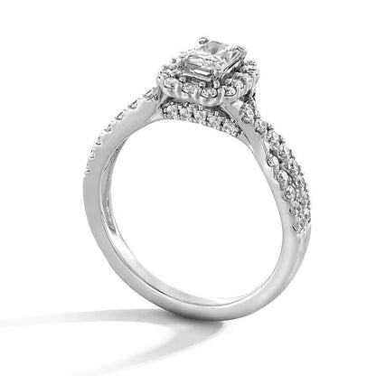 1.0 CT. Gesamtgewicht Verlobungsring mit Labordiamant im Radiant-Schliff, Halo und Bypass-Schiene in 14K Weißgold (F/SI2)